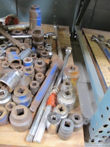 MISC SOCKETS, ADAPTERS, BREAKER BARS, EXTENSION, AND A LARGE RATCHET. LOADING & HANDLING FEE $15-4009